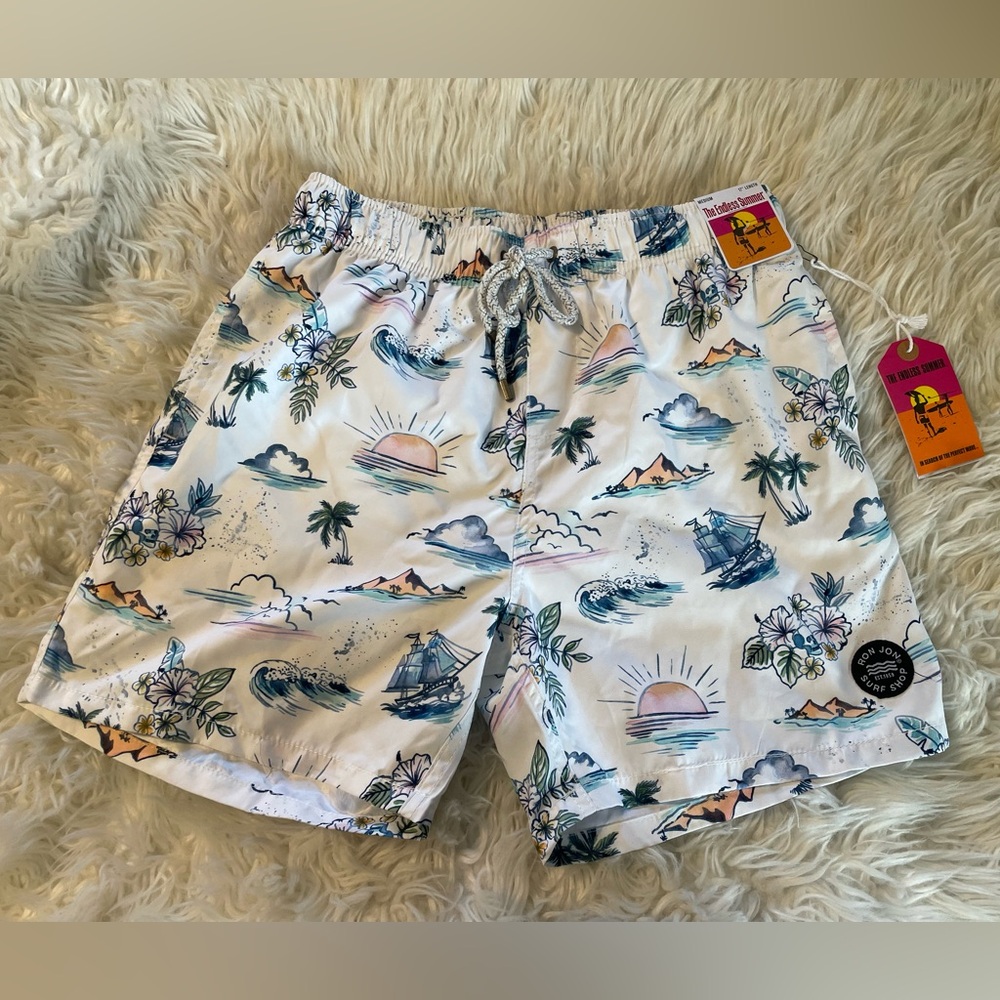 Ron Jon Surf Shop “The Endless Summer” NWT Men’s Volley  Swim Trunks. Medium
